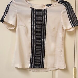 Ann Taylor Cream and Black Boxy Short Sleeve Blouse